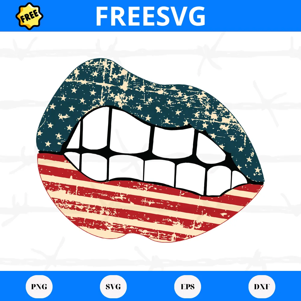 Free American Flag Lips For 4Th Of July, Svg Png Dxf Eps Digital Download