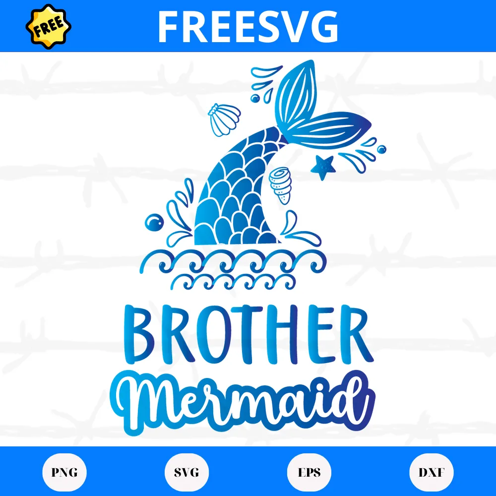 Free Brother Mermaid Blue Fish Tail, Svg Png Dxf Eps Digital Download