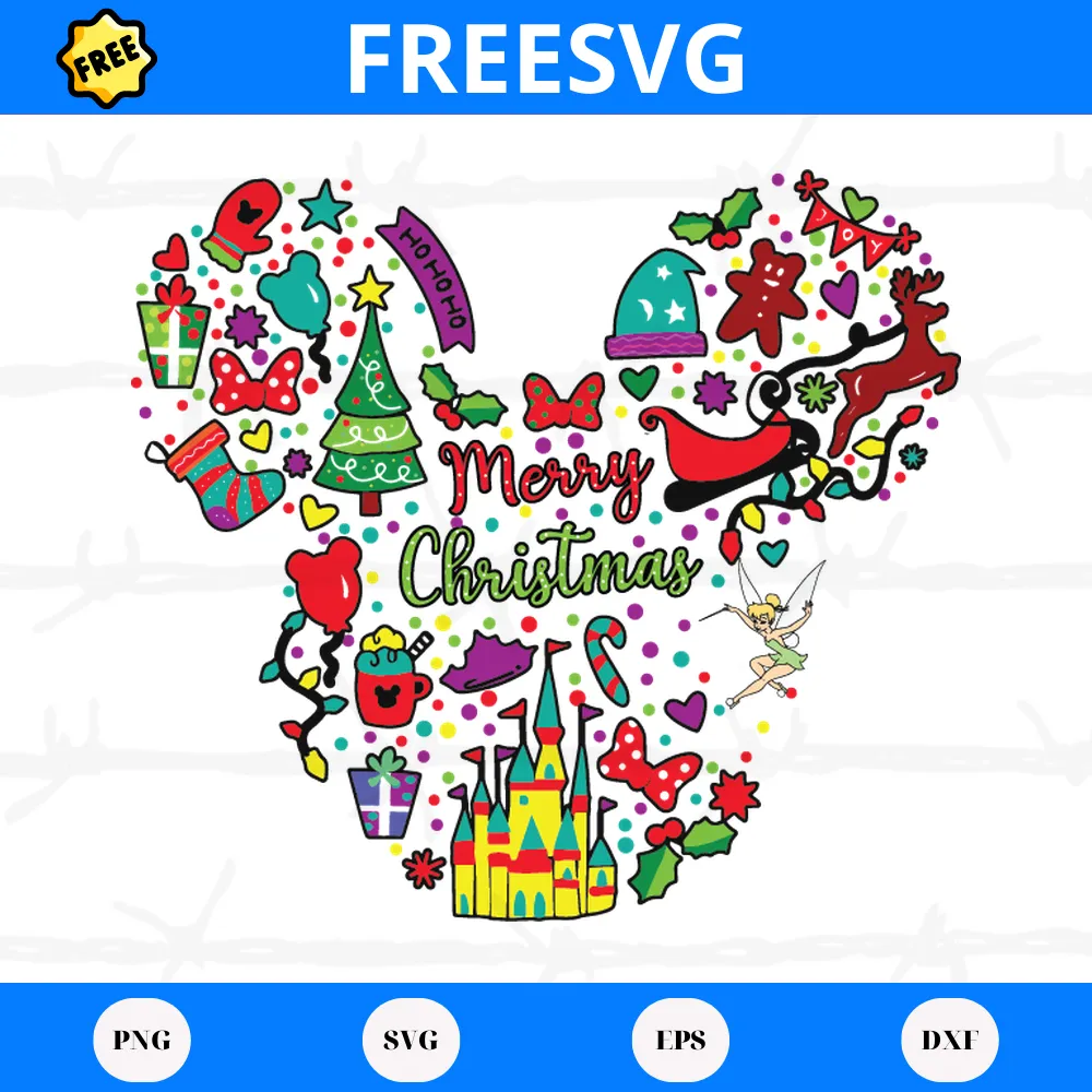 Free Disney Mickey Mouse Head Merry Christmas, Cuttable Svg Files