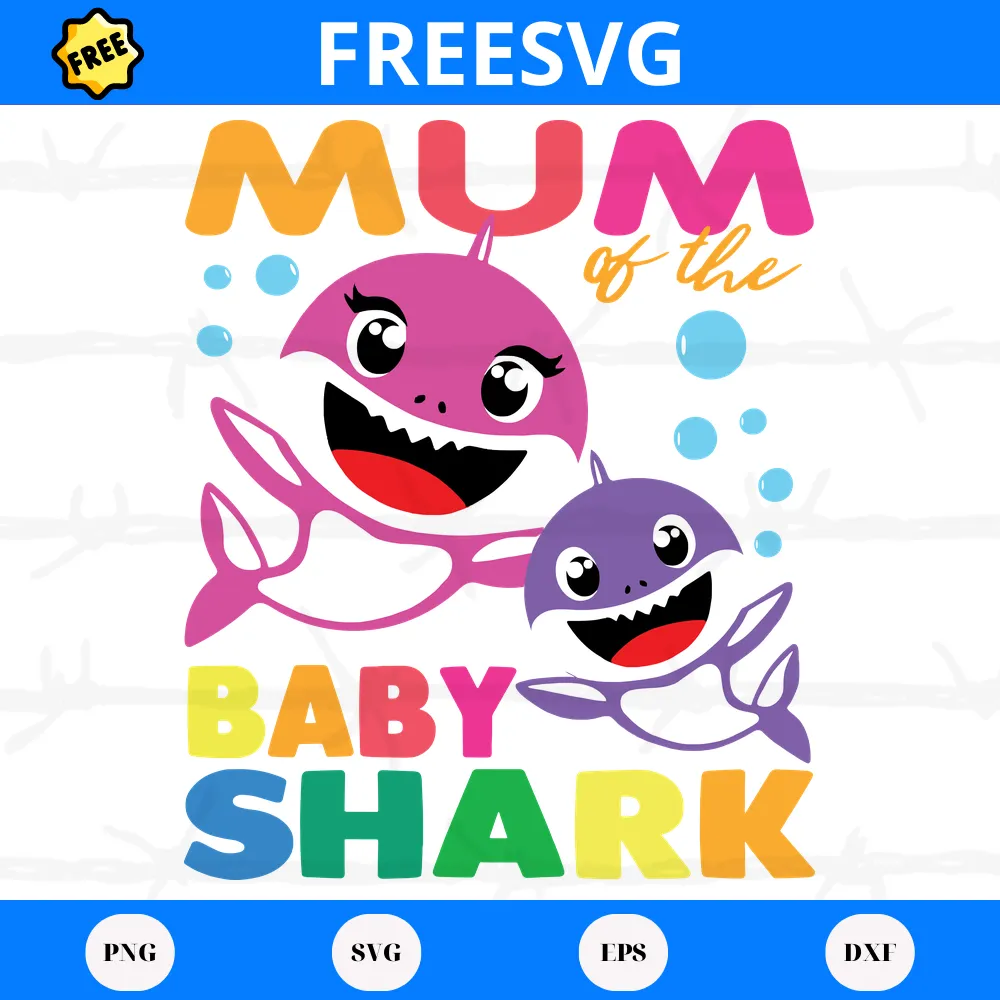Free File Mum Of The Baby Shark, Svg Png Dxf Eps Digital Files Invert
