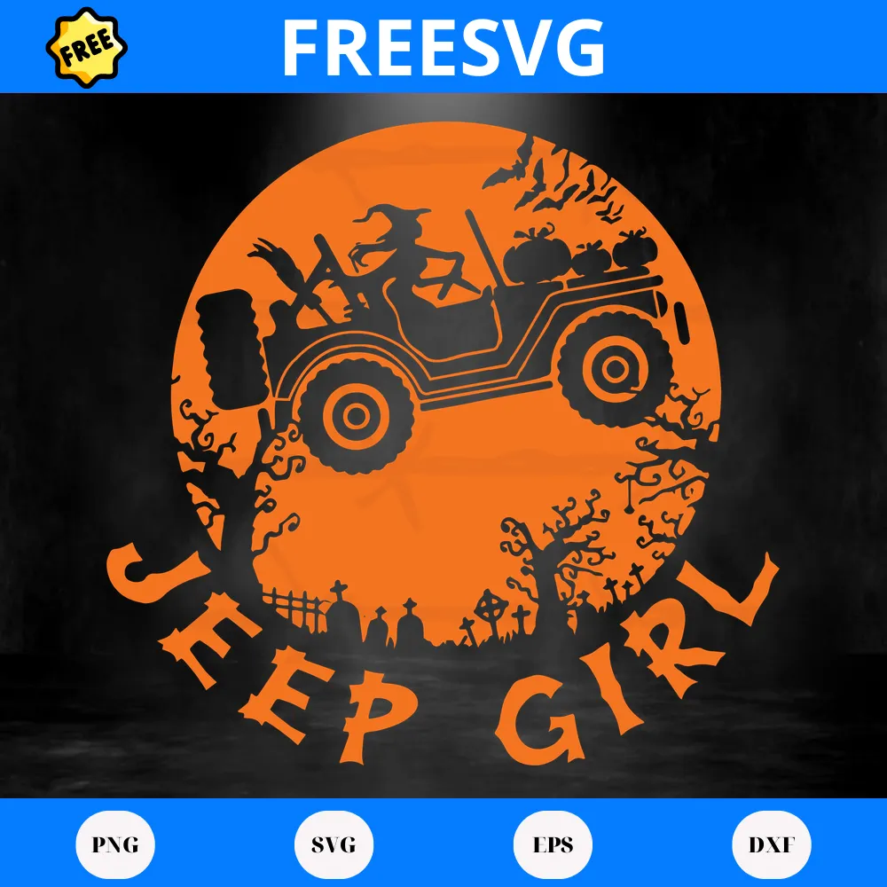 Free Halloween Jeep Girl, Svg Png Dxf Eps Digital Download Invert