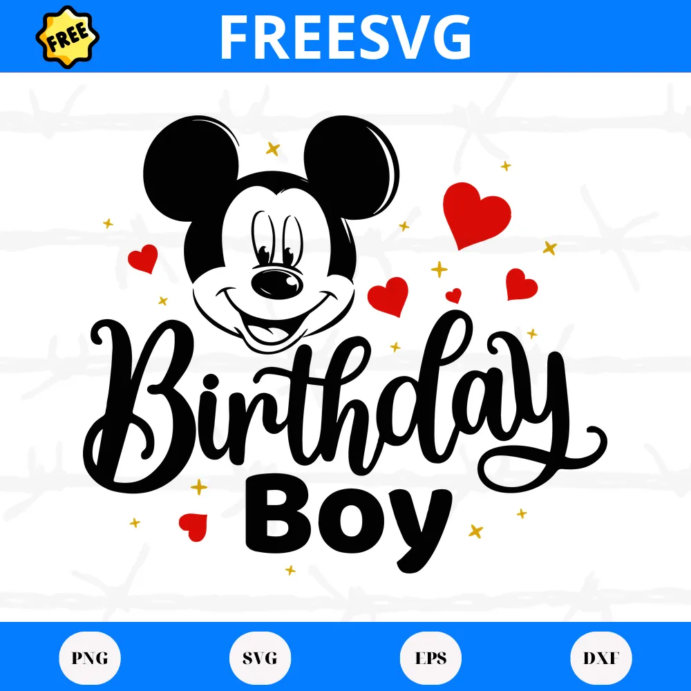 Free Happy Birthday Boy Mickey Mouse, Svg Cut Files