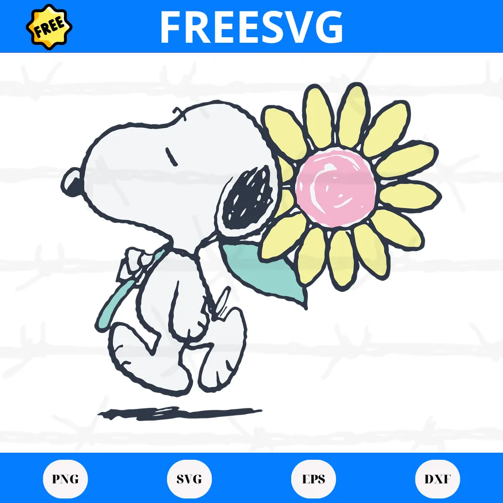 Free Peanuts Snoopy Pink Daisy Flower, Svg Png Dxf Eps Cricut Silhouette Invert