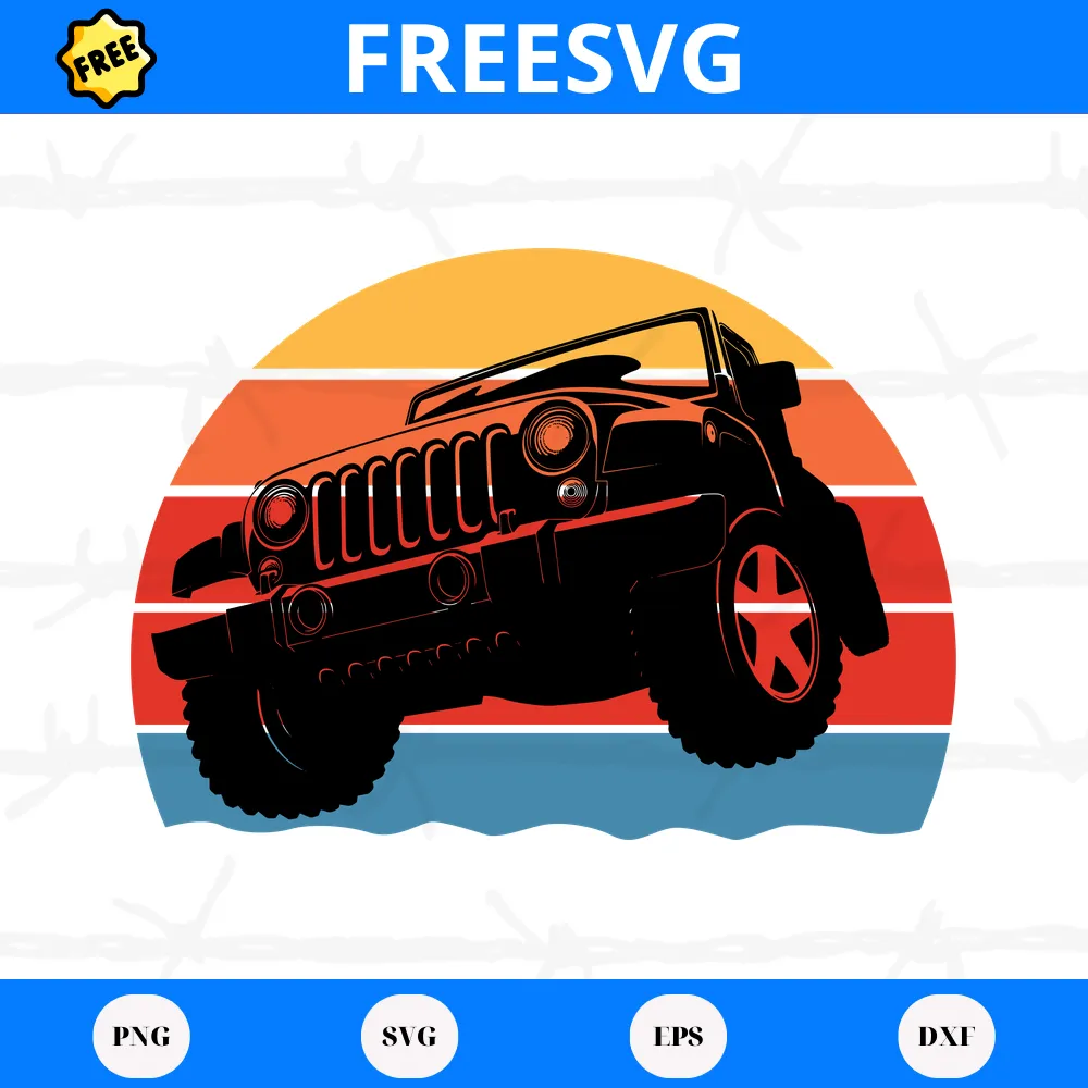 Free Retro Vintage Jeep On The Road, Svg Files