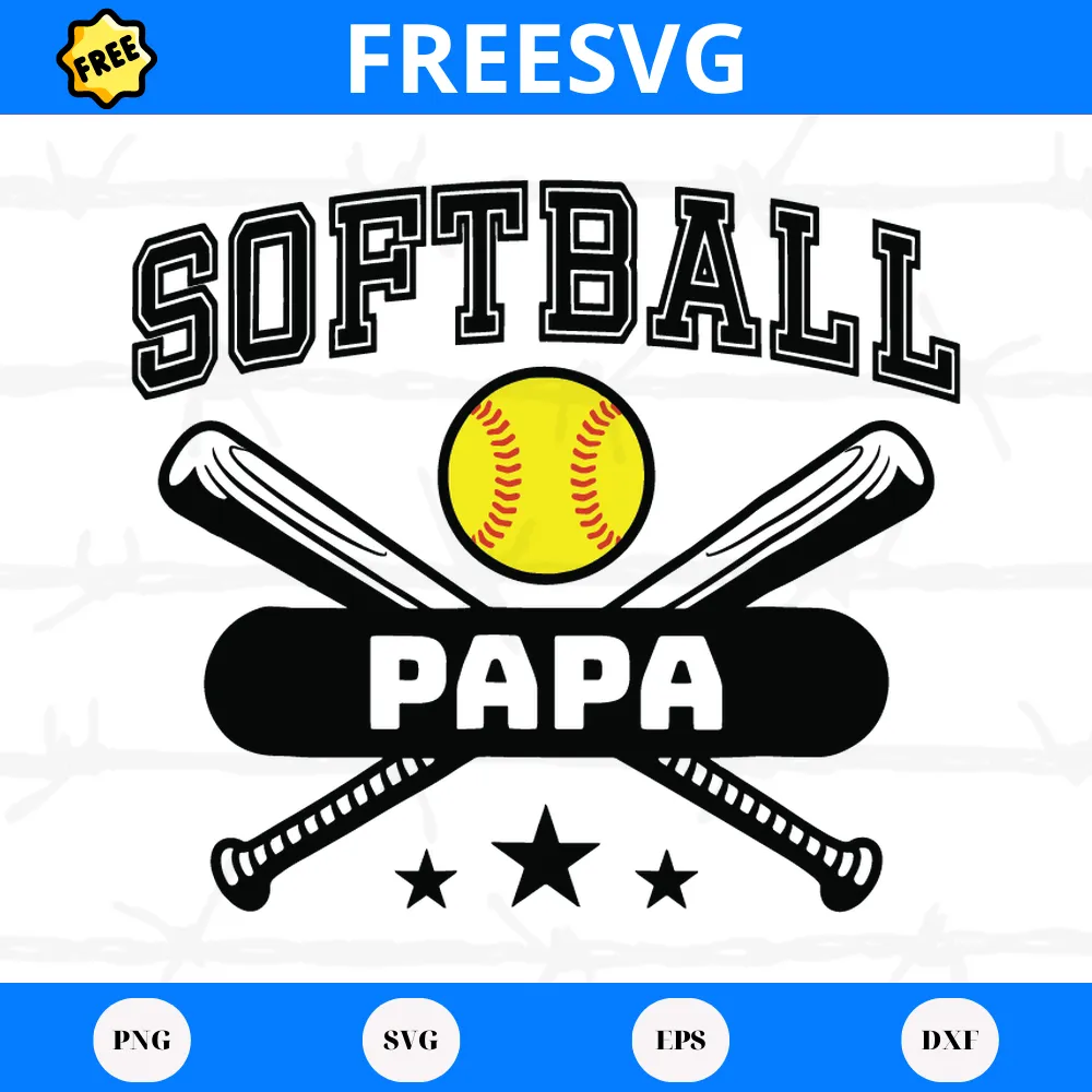 Softball Papa, Free Commercial Use Svg Cut Files