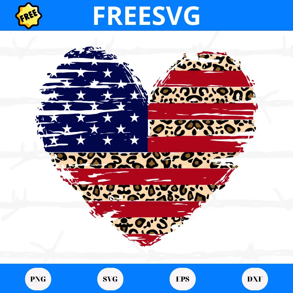 Free American Flag Leopard Heart, Svg Png Dxf Eps Cricut Files