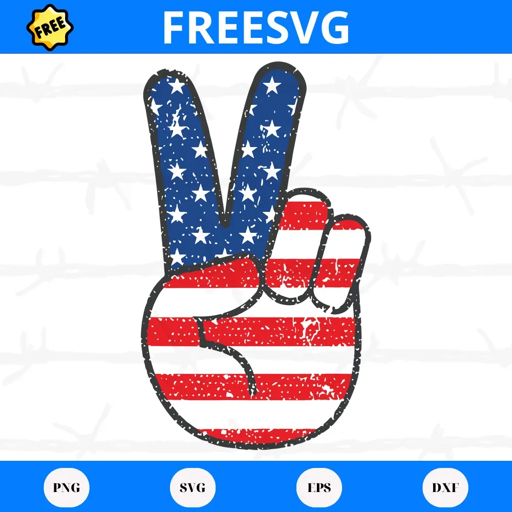 Free American Flag Peace Sign Hand 4Th Of July, Svg Png Dxf Eps Designs Download