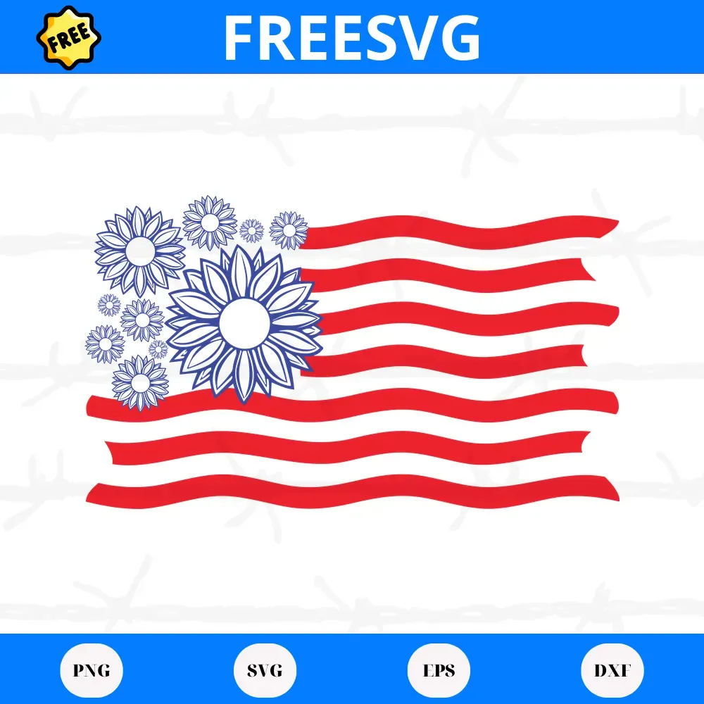 Free American Flag Sunflower, Svg Png Dxf Eps