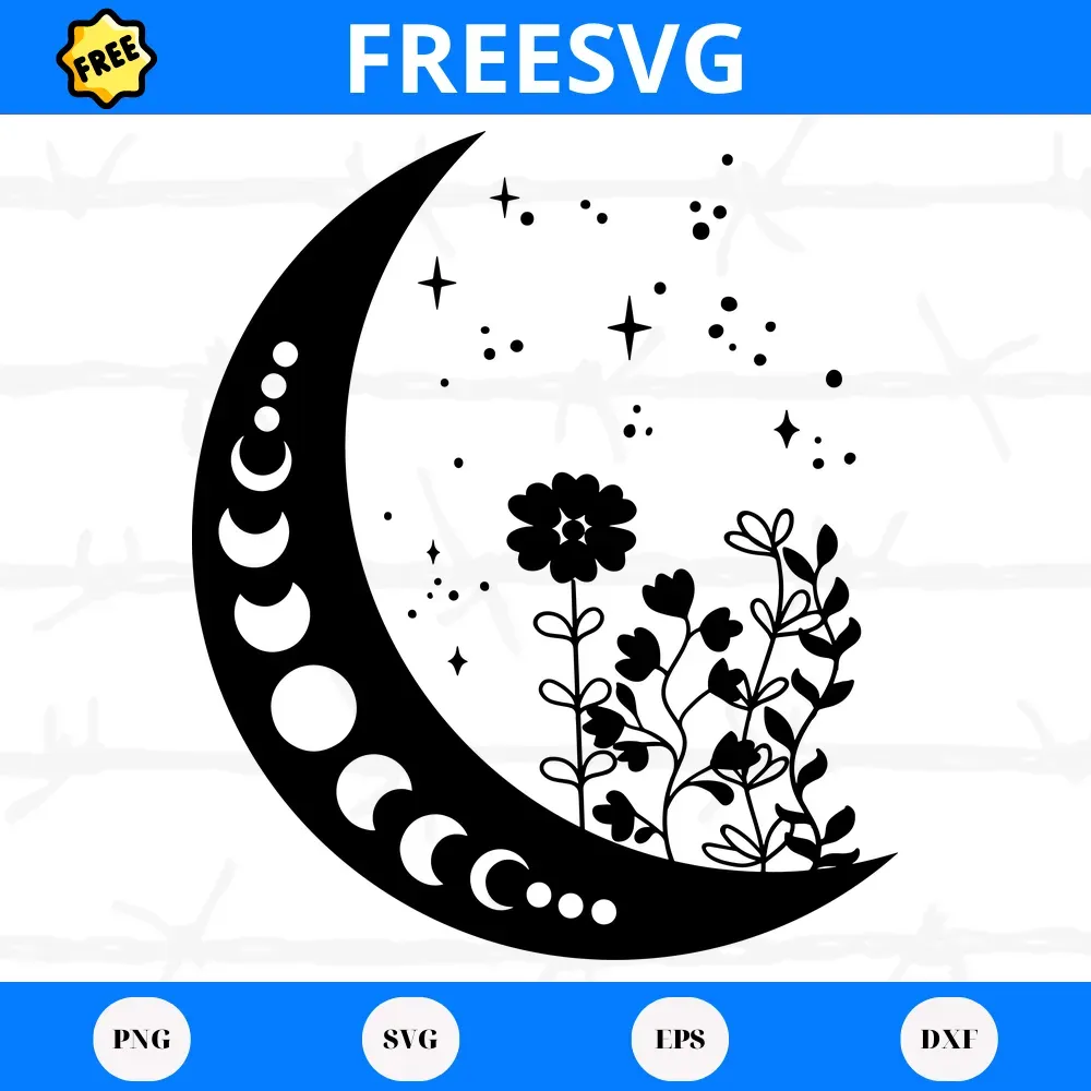 Free Crescent Moon Floral, Svg File Formats