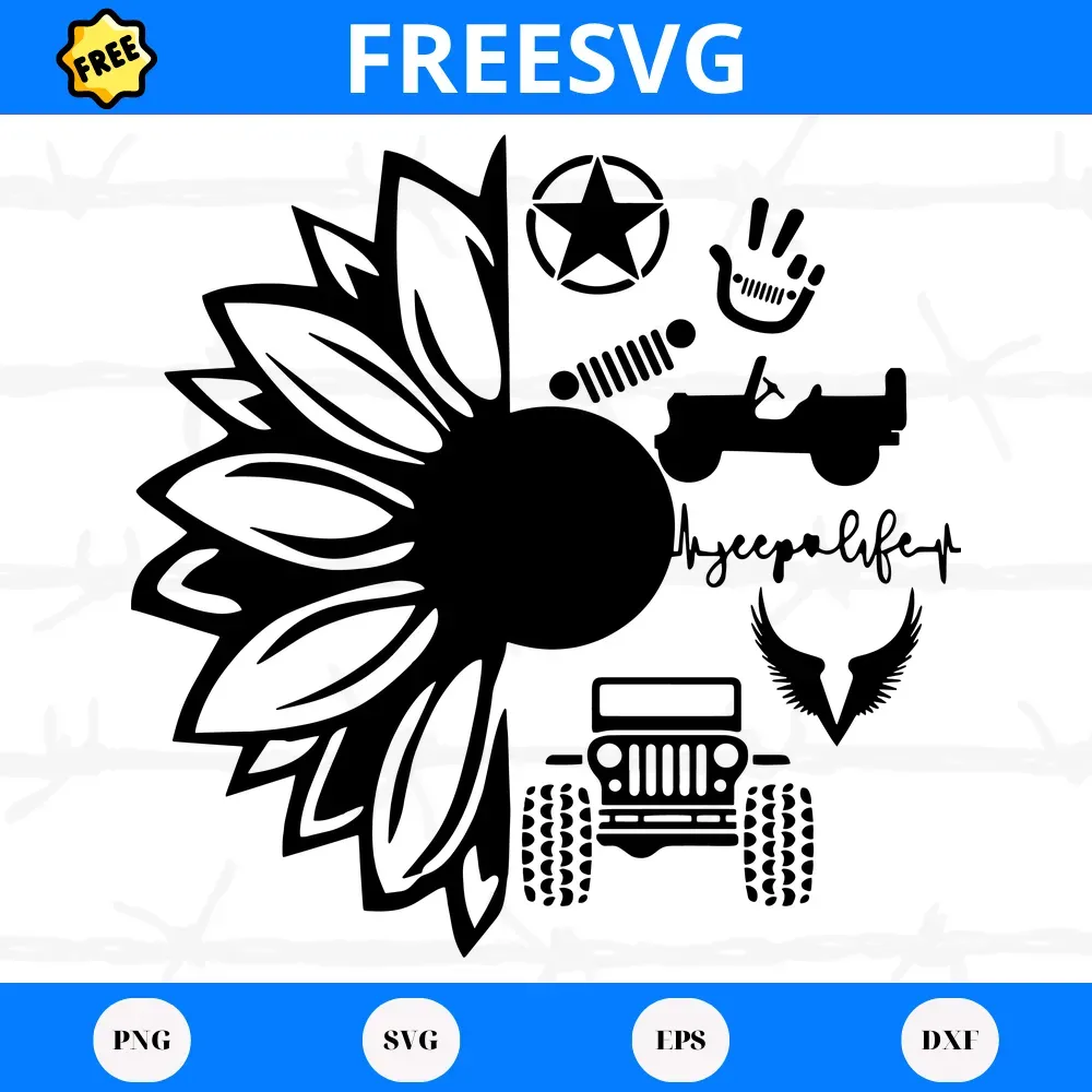 Free Jeep Sunflower, Svg Png Dxf Eps Cricut Silhouette