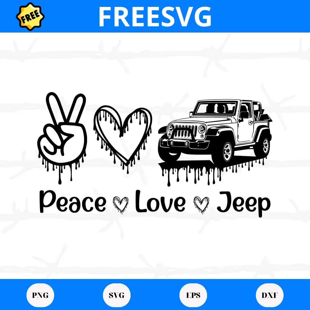 Free Peace Love Jeep, Svg Cut Files