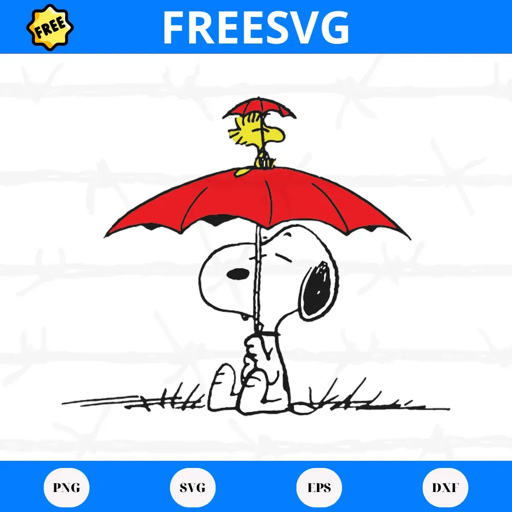 Free Snoopy Sit Under Umbrella, Svg Png Dxf Eps
