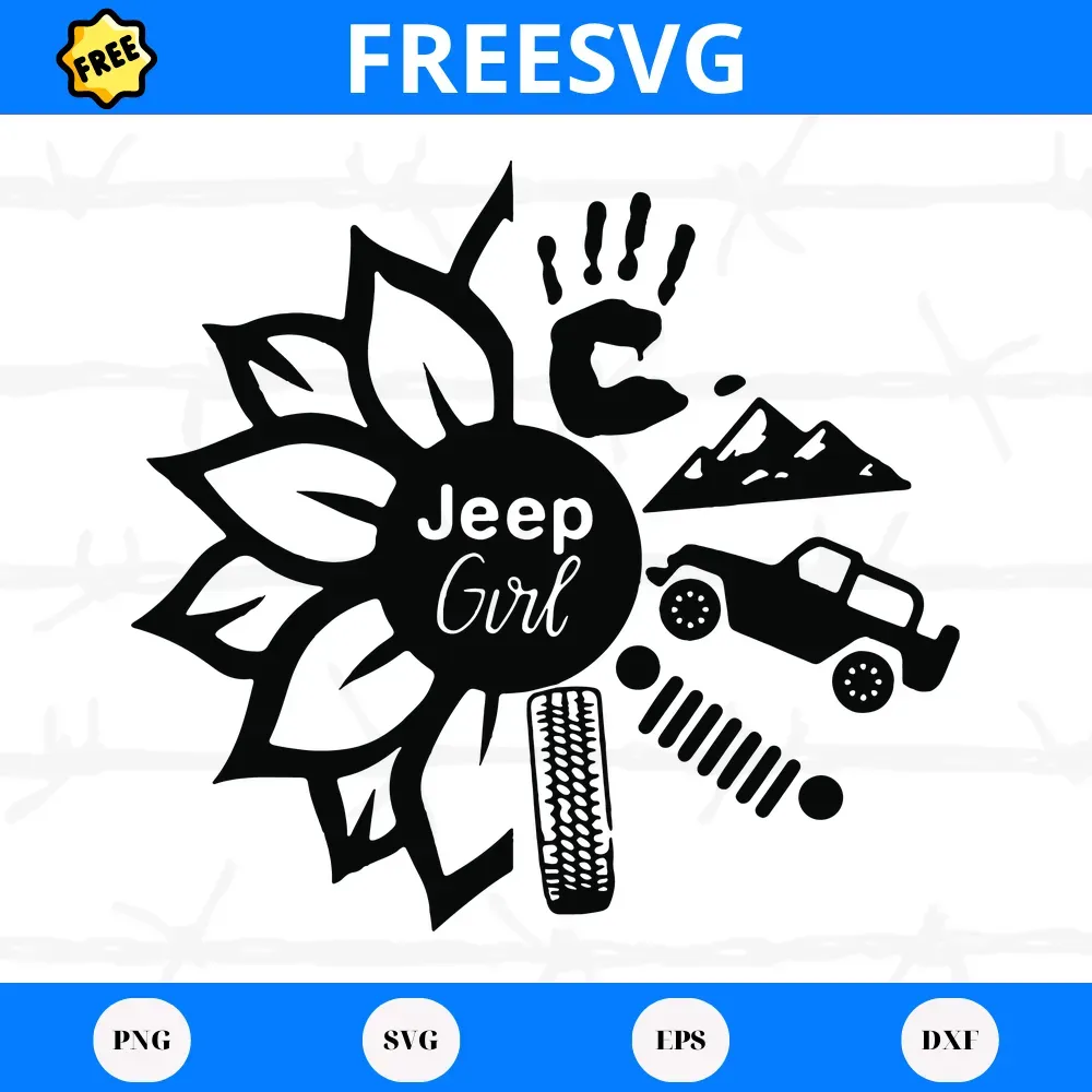 Free Sunflower Jeep Girl, Svg Png Dxf Eps Digital Files