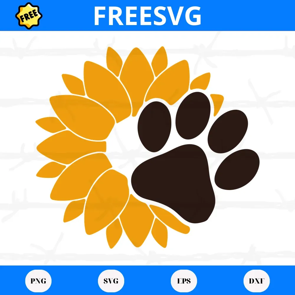 Free Sunflower Paw, Svg Png Dxf Eps Digital Download
