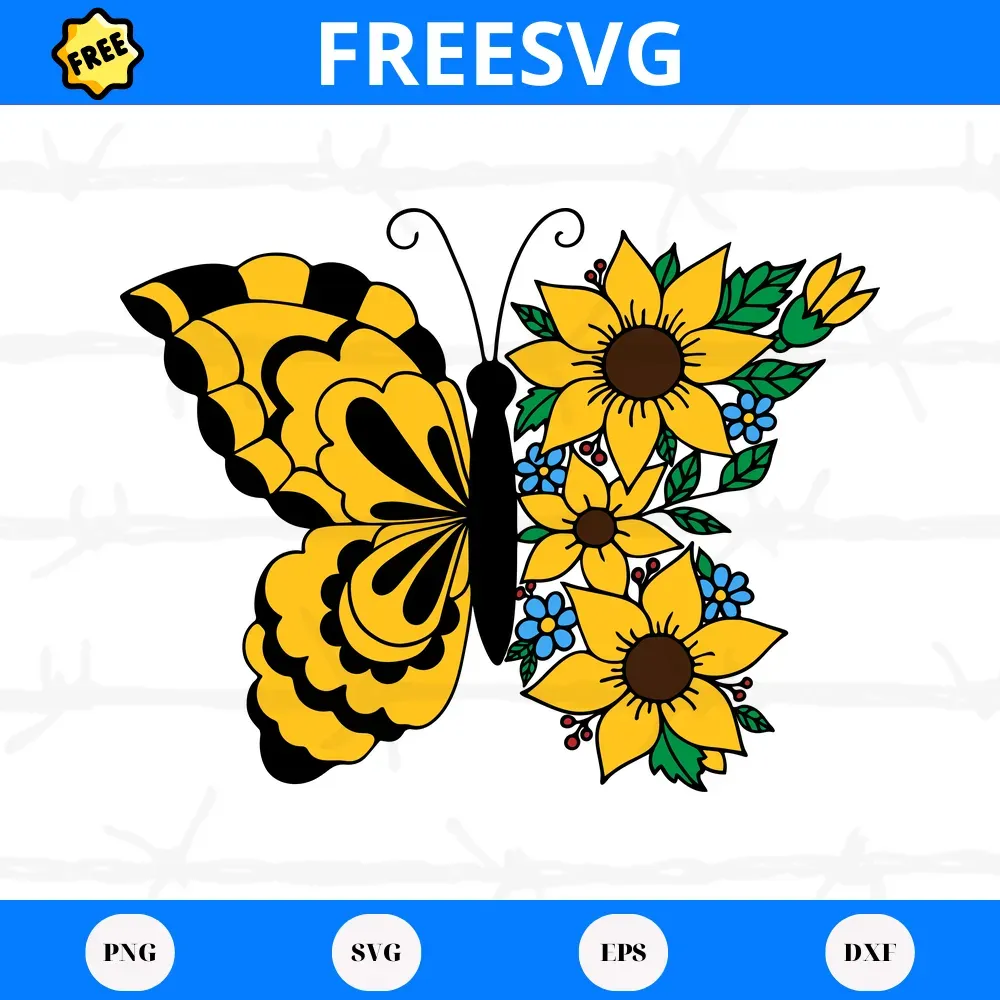 Free Sunflower With Butterfly, Svg Png Dxf Eps Digital Files
