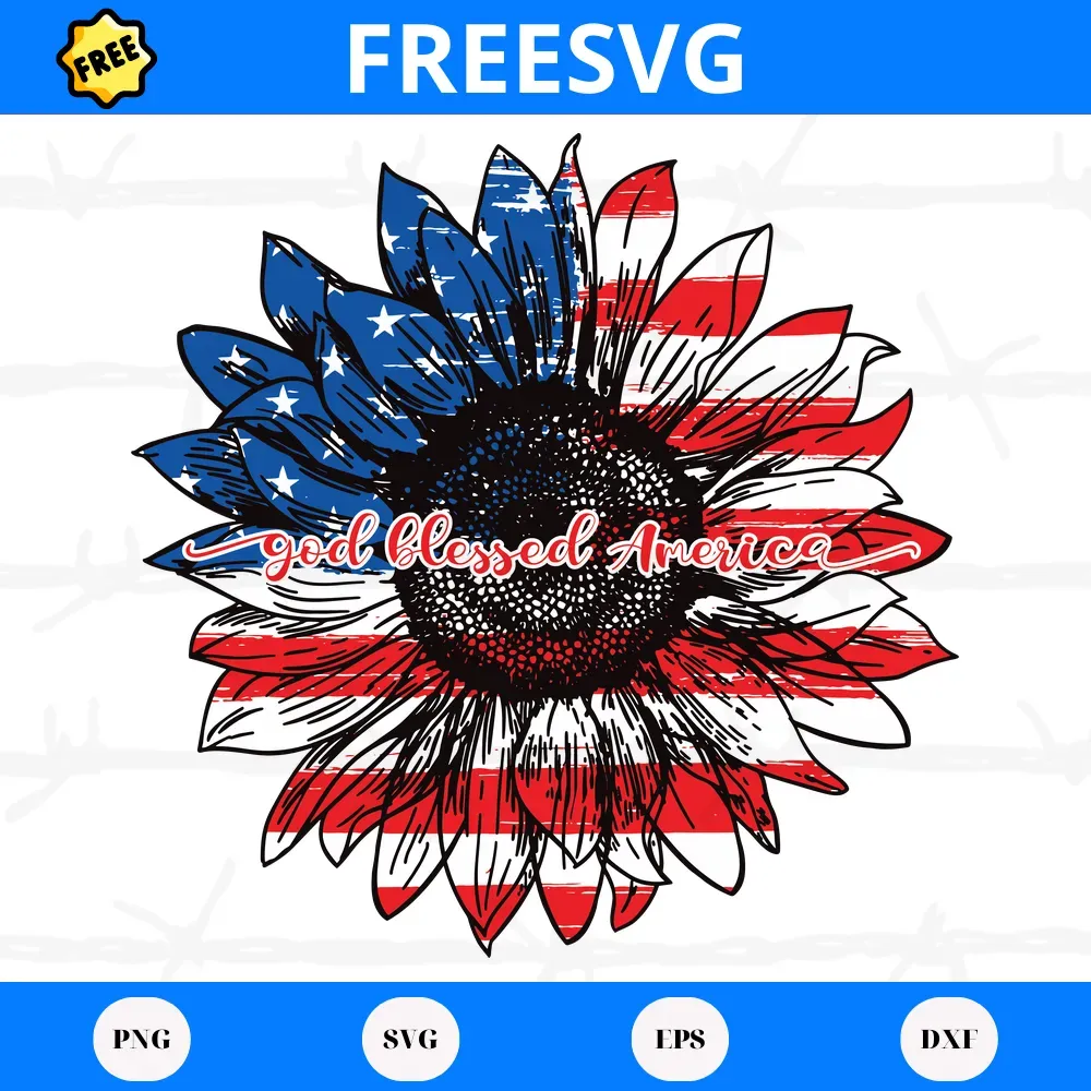 God Blessed America Patriotic Sunflower, Free Svg Cutting Files For Download
