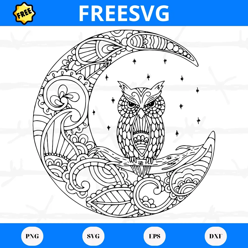 Owl On The Moon Zentangle Mandala, Free Svg Cutting Files For Download